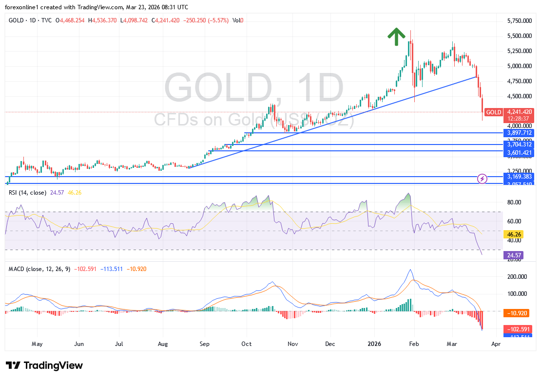 XAU/USD observa presión y niveles clave en oro 23/03/2026 XAU/USD observa presión y niveles clave en oro 23/03/2026