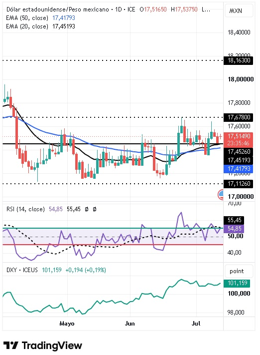 Gráfico Diario del par USD/MXN 13/07/2026 Gráfico Diario del par USD/MXN 13/07/2026