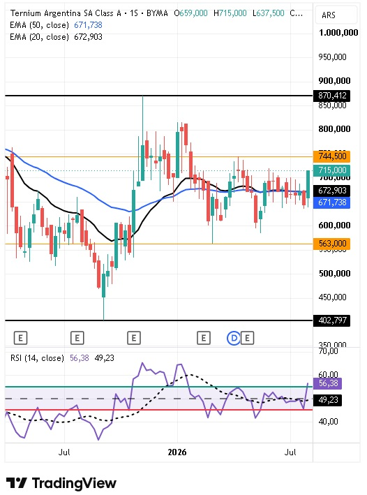Tabla de precios Ternium Argentina S.A. Clase A semana del 10 al 14 agosto 2026