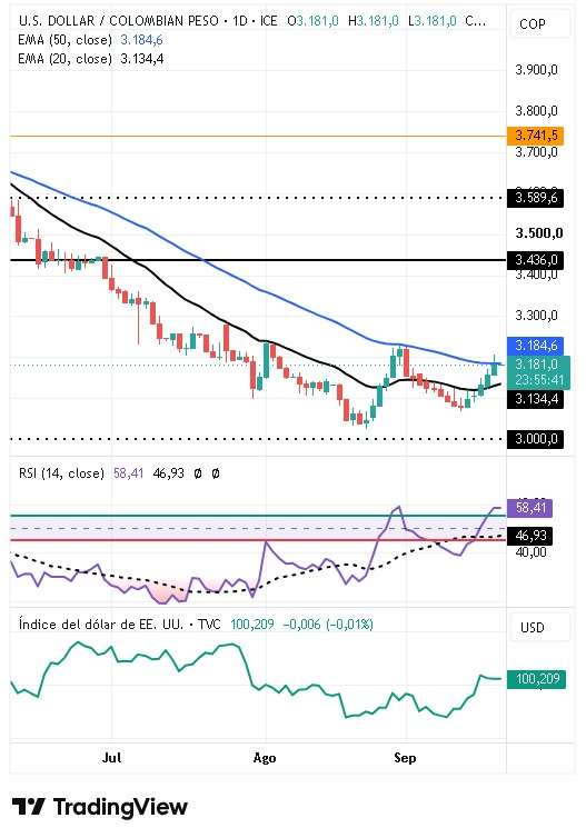 Gráfico diario del par USD/COP