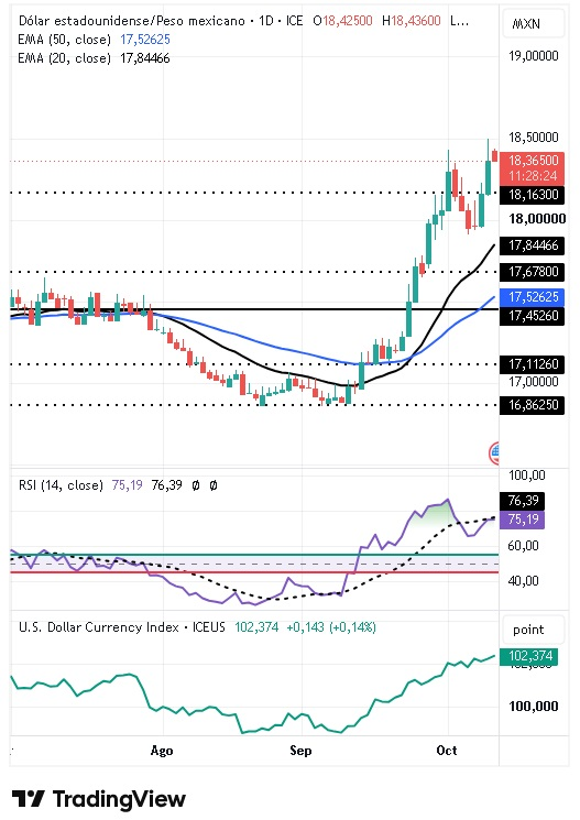 Gráfico Diario del par USD/MXN 12/10/2026